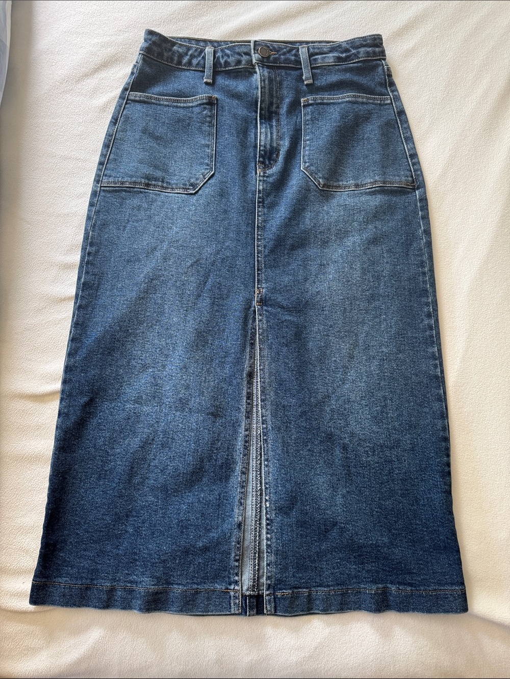 Denim A-Line Midi Skirt - Dark Blue